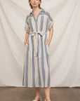 STRIPE BELTED SHIRT DRESS