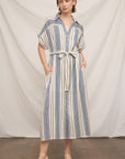 STRIPE BELTED SHIRT DRESS