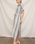 STRIPE BELTED SHIRT DRESS