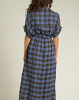 SHORT SLEEVE BELTED PLAID DRESS WITH POCKETS