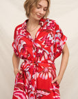 BOLD BOTANICAL SHORT SLEEVE MAXI SHIRT DRESS