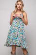 RUFFLE HEM FLORAL SUNDRESS - Turquoise Pattern