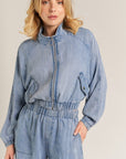 DOLMAN SLEEVE CROPPED DENIM JACKET