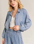 DOLMAN SLEEVE CROPPED DENIM JACKET