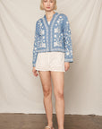 FLORAL EMBROIDERED DENIM SHIRT