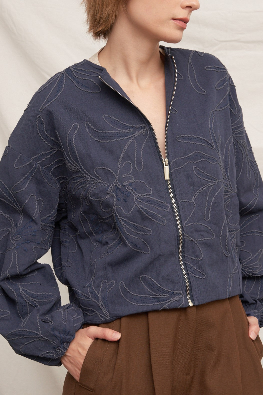 FLORAL EMBROIDERED BOMBER JACKET