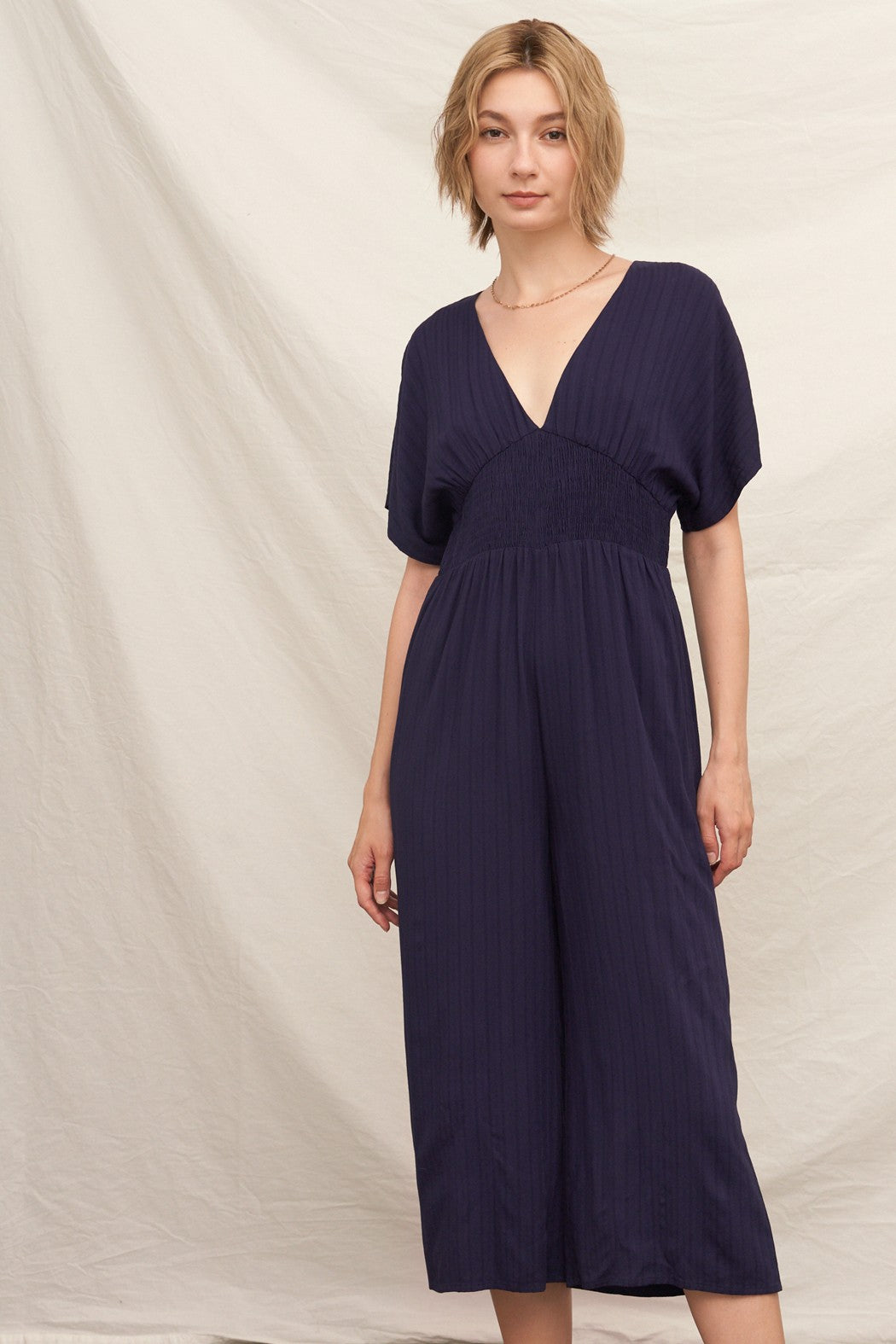 SHORT SLEEVE V-NECK JUMPSUIT