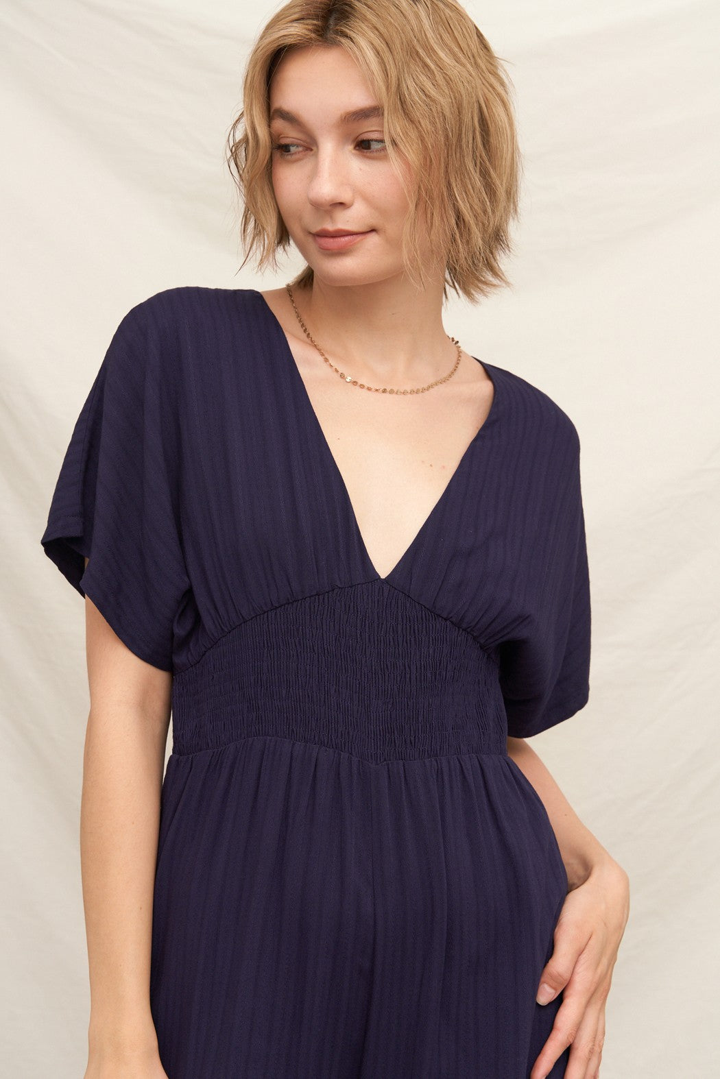 SHORT SLEEVE V-NECK JUMPSUIT