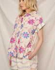 EMBROIDERED FLOWERS SHORT SLEEVE SHIRT
