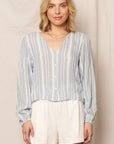 MIXED STRIPE V-NECK BLOUSE