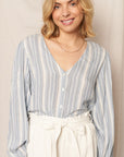 MIXED STRIPE V-NECK BLOUSE