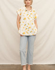 FLORAL PRINT TUFTED SHORT SLEEVE SHIRT