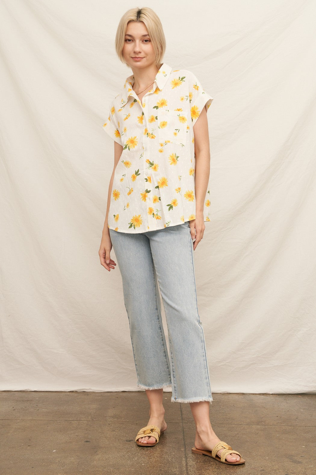 FLORAL PRINT TUFTED SHORT SLEEVE SHIRT