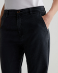 up close view of the waistline with model's hand in the pocket