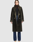 ELLE NOTCH COLLAR IRONED WOOL LONG SHEARLING