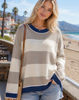 BOLD STRIPE BISHOP SLEEVE SWEATER
