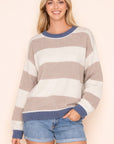 BOLD STRIPE BISHOP SLEEVE SWEATER