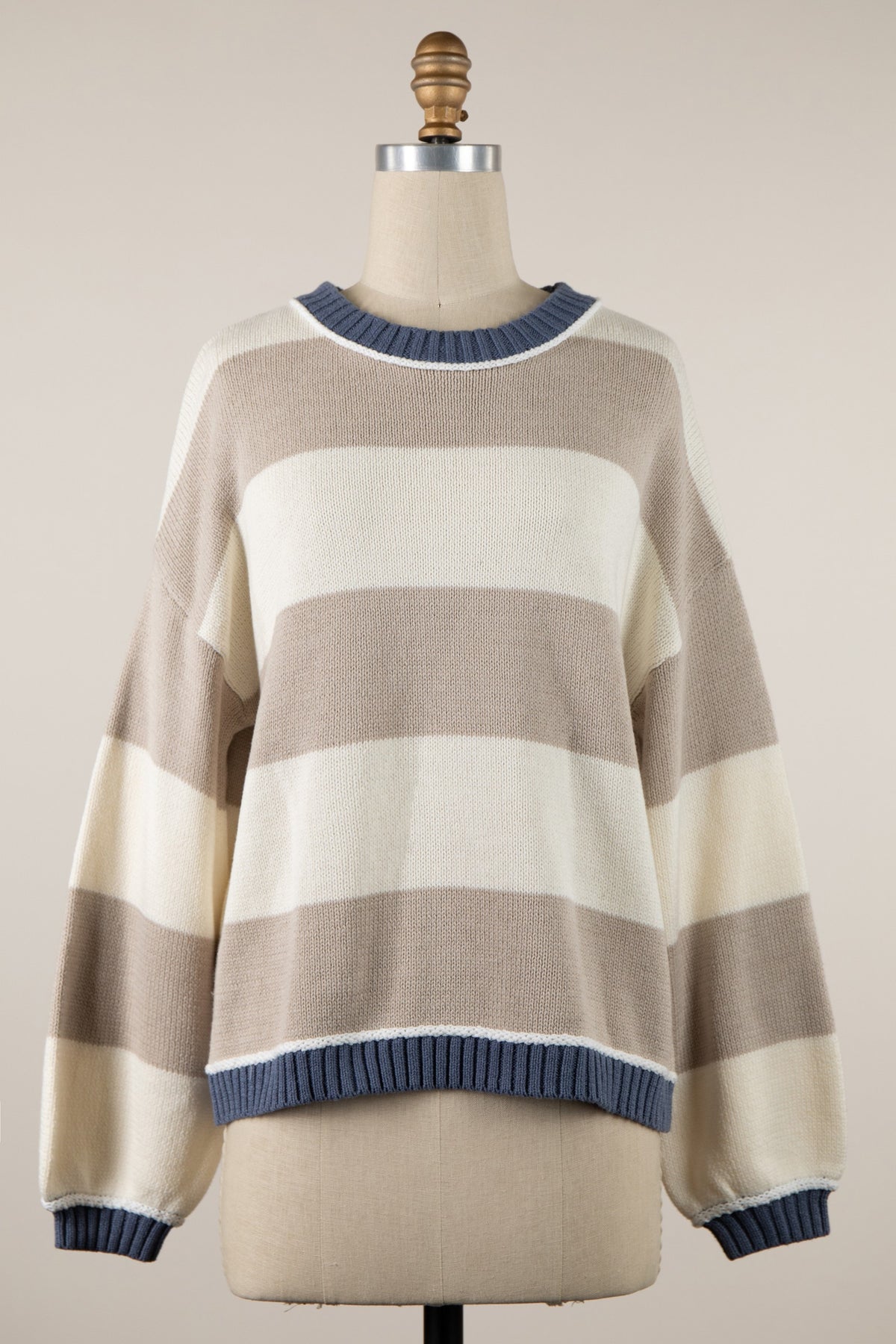 BOLD STRIPE BISHOP SLEEVE SWEATER