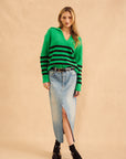 JAMESON STRIPED JOHNNY COLLAR SWEATER