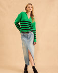 JAMESON STRIPED JOHNNY COLLAR SWEATER