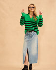 JAMESON STRIPED JOHNNY COLLAR SWEATER