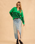 JAMESON STRIPED JOHNNY COLLAR SWEATER