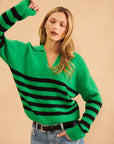 JAMESON STRIPED JOHNNY COLLAR SWEATER