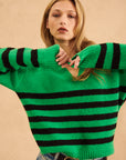 JAMESON STRIPED JOHNNY COLLAR SWEATER