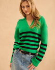 JAMESON STRIPED JOHNNY COLLAR SWEATER