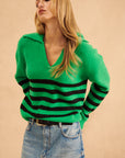 JAMESON STRIPED JOHNNY COLLAR SWEATER