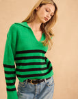 JAMESON STRIPED JOHNNY COLLAR SWEATER