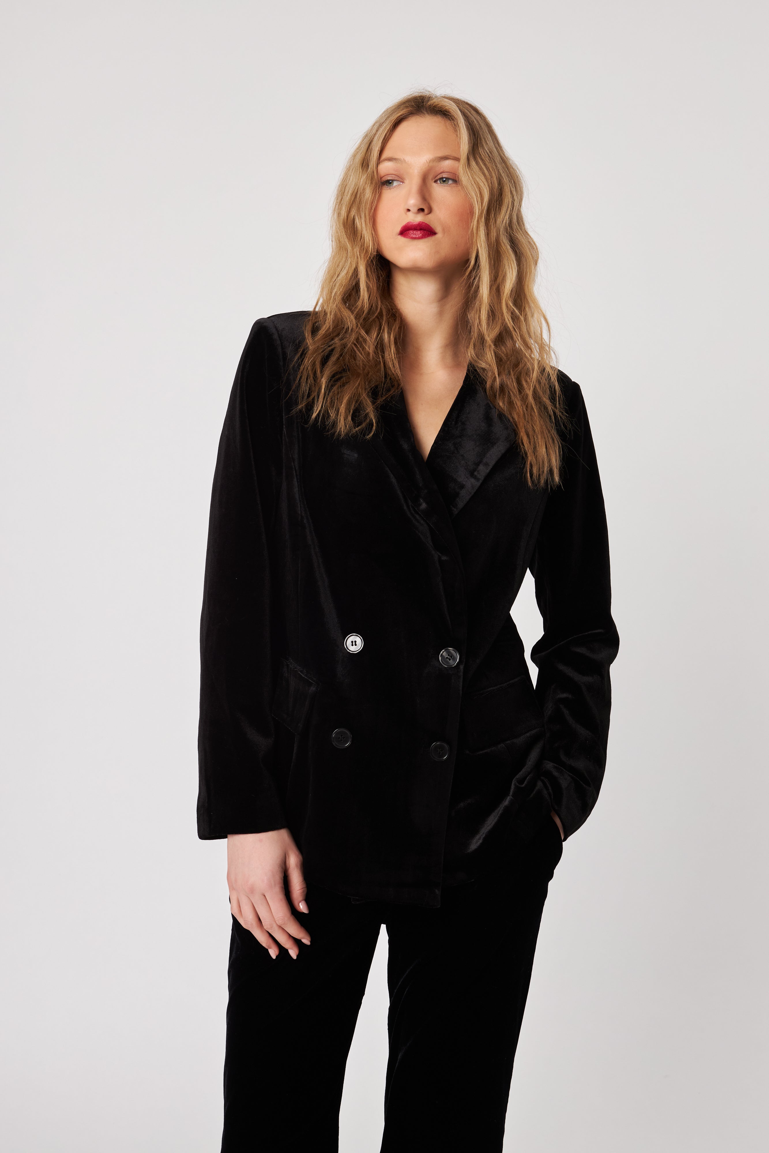 JASPER DOUBLE BREASTED VELVET BLAZER