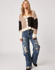 KENNETH MIXED KNIT COLOUR BLOCK CARDI