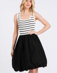 STRIPED BODICE BUBBLE HEM DRESS