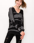 STREAKED DOLMAN V-NECK TOP