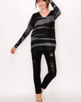 STREAKED DOLMAN V-NECK TOP