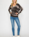 STREAKED DOLMAN V-NECK TOP