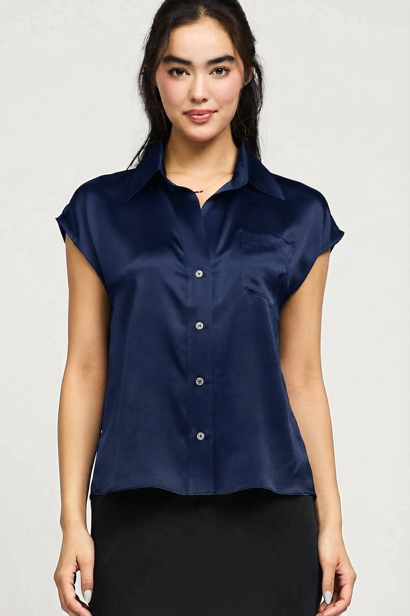 SILK CAP SLEEVE BLOUSE