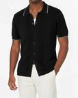 CHEVRON OPEN KNIT STRIPE TIPPED POLO