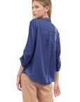 RUCHED SLEEVE TENCEL SHIRT