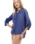 RUCHED SLEEVE TENCEL SHIRT
