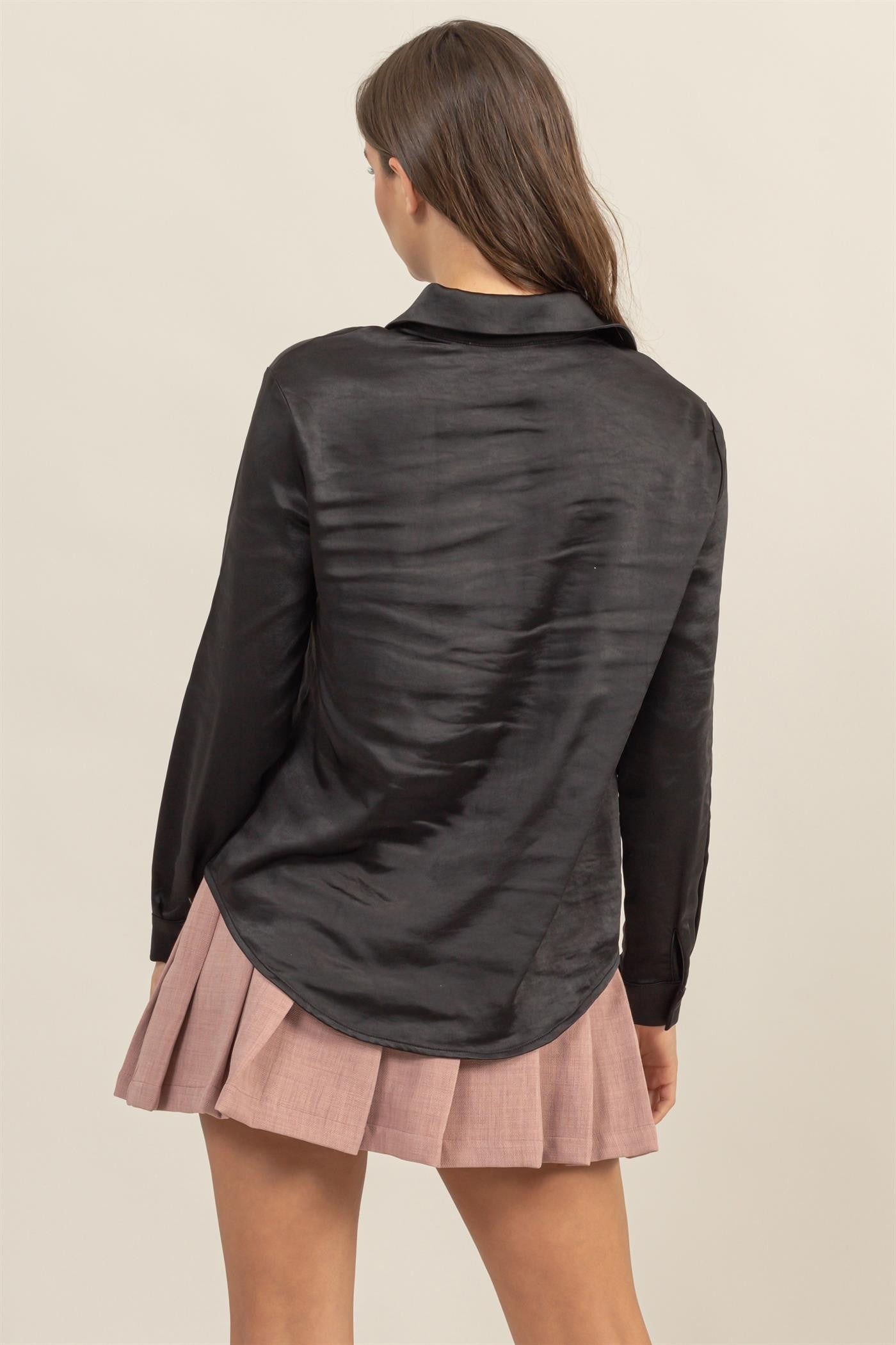 COVERED PLACKET SATIN BLOUSE