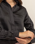 COVERED PLACKET SATIN BLOUSE