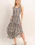 LEAF PRINT SMOCK WAIST DRESS