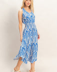 LEAF PRINT SMOCK WAIST DRESS