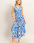 LEAF PRINT SMOCK WAIST DRESS