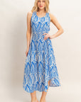 LEAF PRINT SMOCK WAIST DRESS