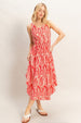 LEAF PRINT SMOCK WAIST DRESS