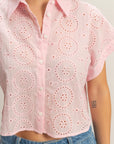 CROPPED EYELET SHORT SLEEVE SHIRT