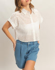 CROPPED EYELET SHORT SLEEVE SHIRT